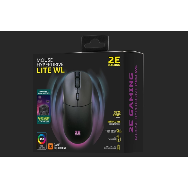 მაუსი 2E 2E-MGHDL-WL-BK HyperDrive Lite WL, Wireless, USB, Gaming Mouse, Black