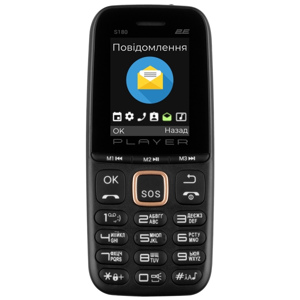 მობილური ტელეფონი 2E S180 2021, 32MB, Dual Sim, Black/Gold