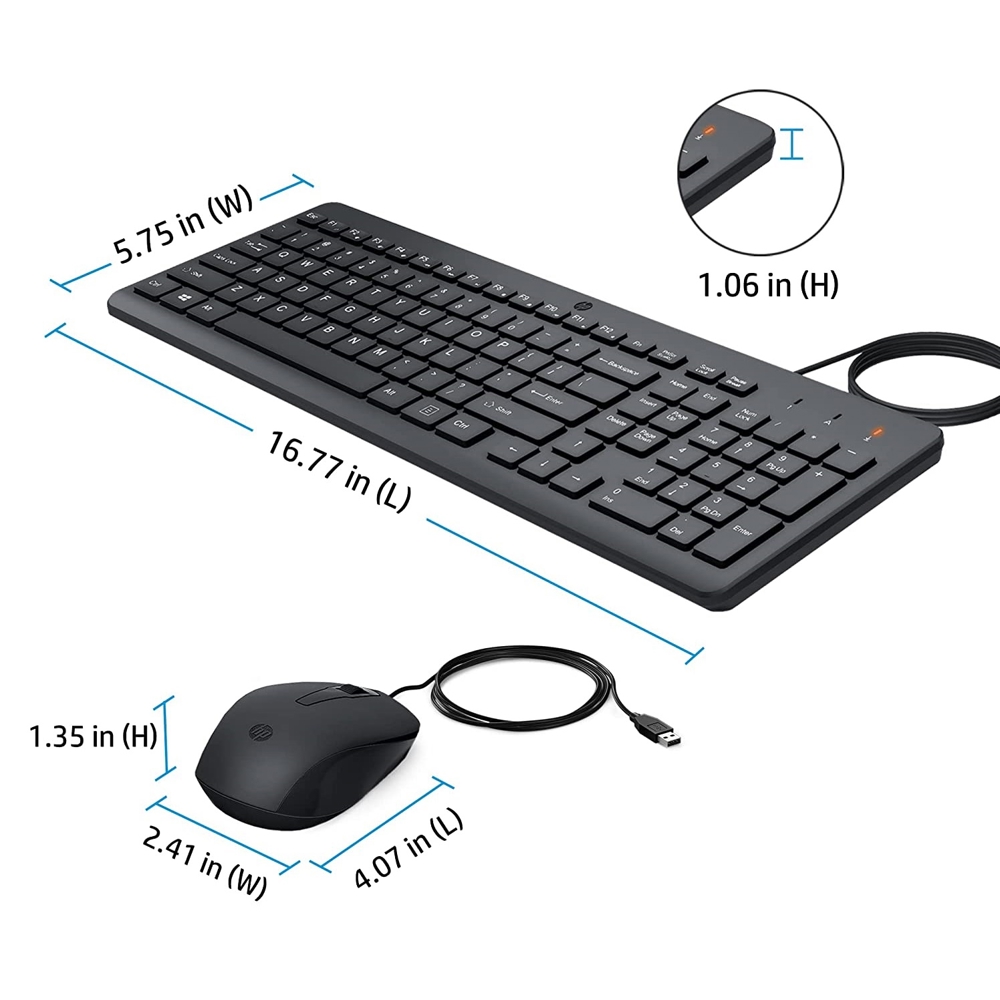 კლავიატურა+მაუსი HP 240J7AA 150, Wired, USB, Keyboard And Mouse, Black