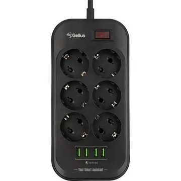 Gelius GP-PS-002, 6 Socket, 4 USB Port, 2m, Black