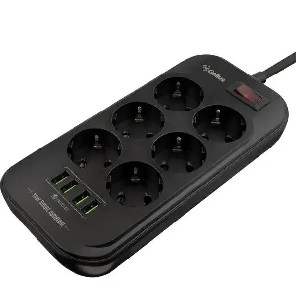 Gelius GP-PS-002, 6 Socket, 4 USB Port, 2m, Black