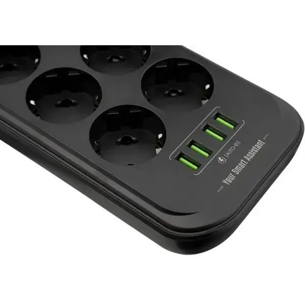 Gelius GP-PS-002, 6 Socket, 4 USB Port, 2m, Black