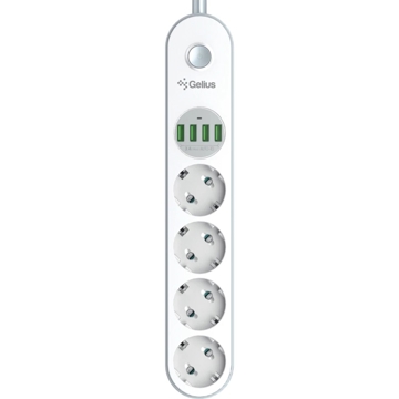 Gelius GP-PS-001, 4 Socket, 4 USB Port, 2m, White