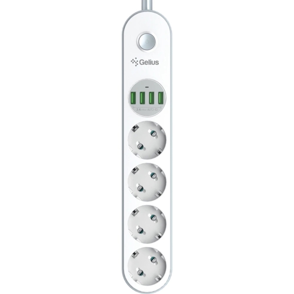 დენის გამანაწილებელი Gelius GP-PS-001, 4 Socket, 4 USB Port, 2m, White