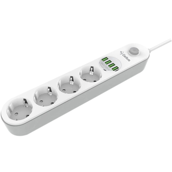 დენის გამანაწილებელი Gelius GP-PS-001, 4 Socket, 4 USB Port, 2m, White