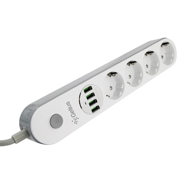 დენის გამანაწილებელი Gelius GP-PS-001, 4 Socket, 4 USB Port, 2m, White