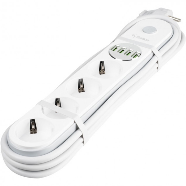 დენის გამანაწილებელი Gelius GP-PS-001, 4 Socket, 4 USB Port, 2m, White