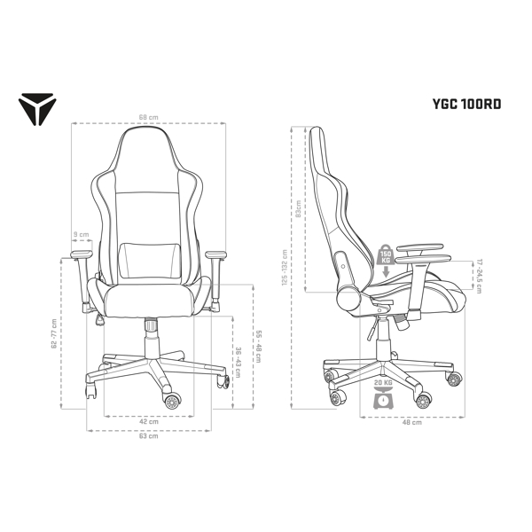 გეიმერული სავარძელი Yenkee 8518300090 YGC 100RD, Gaming Chair, Red