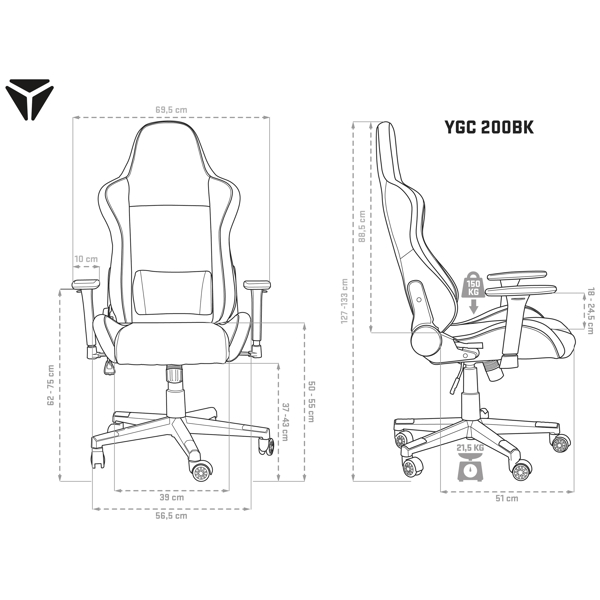 გეიმერული სავარძელი Yenkee YGC 200BK, Gaming Chair, Black