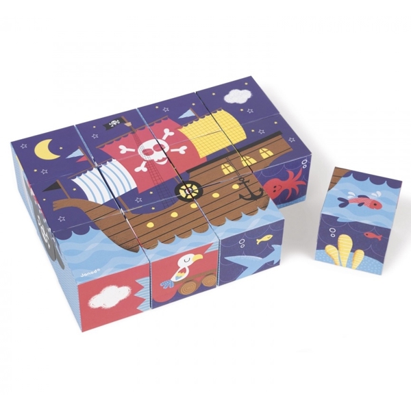 Janod J02984 Cubes made of pasteboard Pirates 