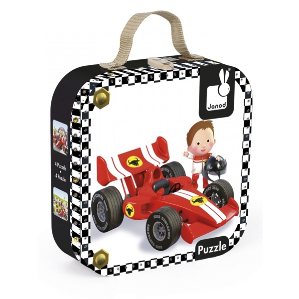 ასაწყობი ფაზლი Janod J02884 Set of 4 Puzzles Car Gabina Formula 1