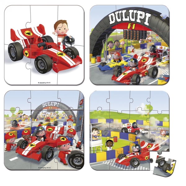 ასაწყობი ფაზლი Janod J02884 Set of 4 Puzzles Car Gabina Formula 1