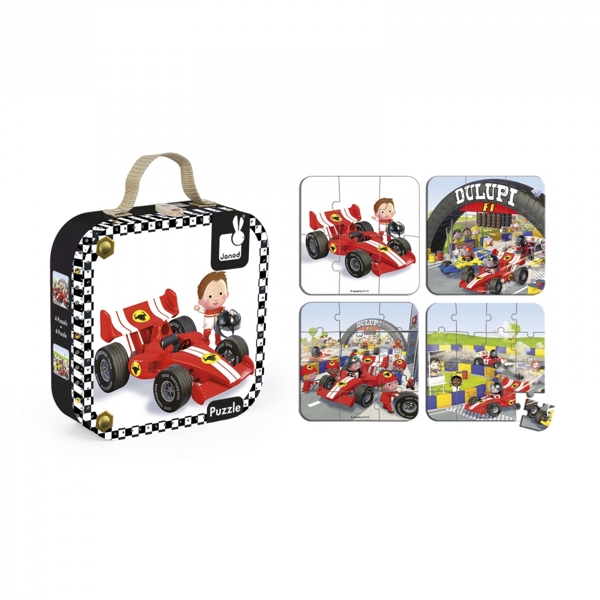 ასაწყობი ფაზლი Janod J02884 Set of 4 Puzzles Car Gabina Formula 1