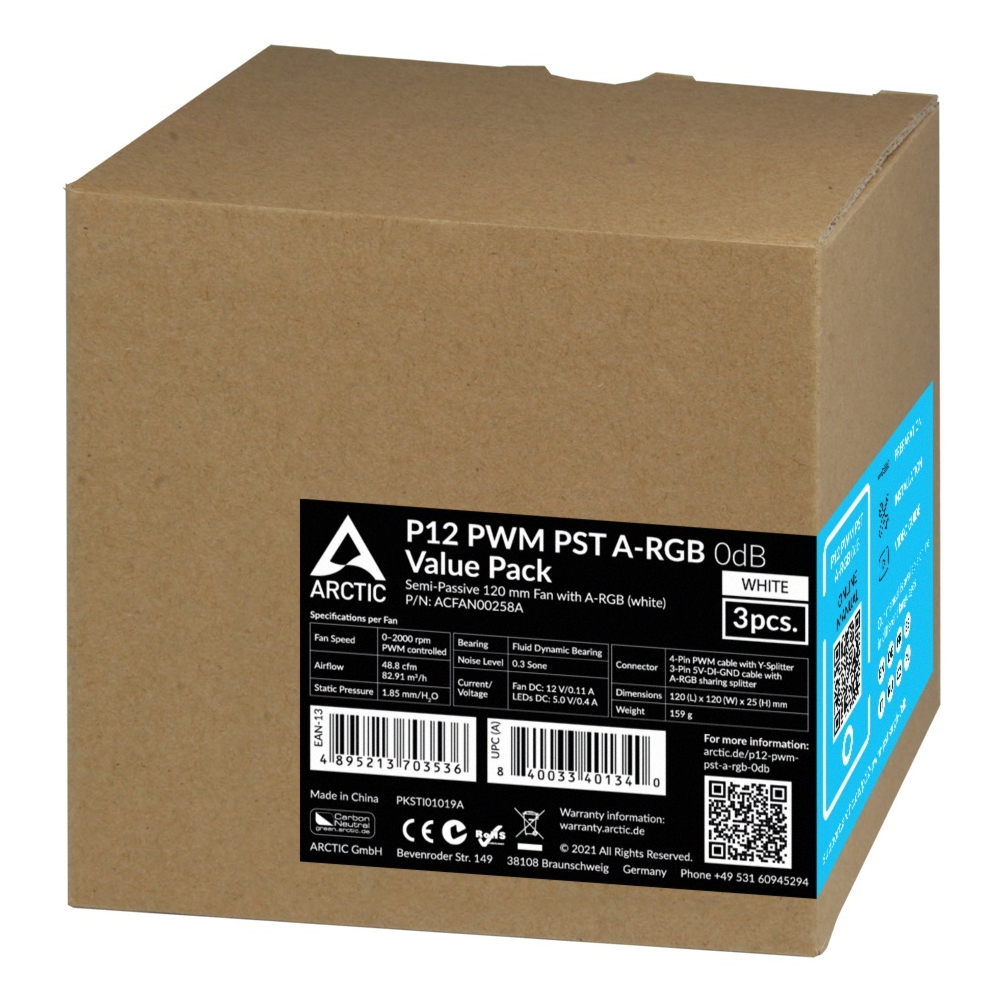 ქულერი Arctic ACFAN00258A, RGB, 120mm, 2000RPM, Cooler, 3in1, White/Transparent