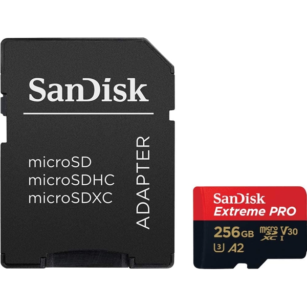 მეხსიერების ბარათი SanDisk SDSQXCD-256G-GN6MA Extreme Pro With Adapter, 256GB, Micro SDXC, UHS-I, Black