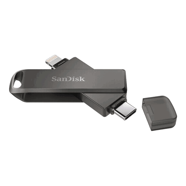 USB ფლეშ მეხსიერება SanDisk SDIX70N-064G-GN6NN, 64GB, USB Type-C + Lighting, Black