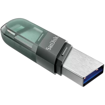 USB ფლეშ მეხსიერება SanDisk SDIX90N-128G-GN6NE, 128GB, Type A Lightning, Black/Green