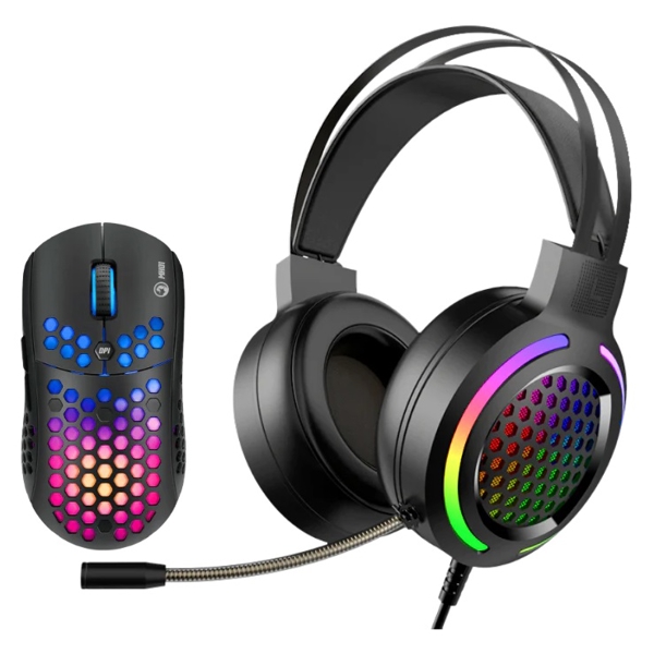 ყურსასამენი+მაუსი Marvo MH01BK, Gaming Headset, Wired, RGB, 3.5mm, USB, Black