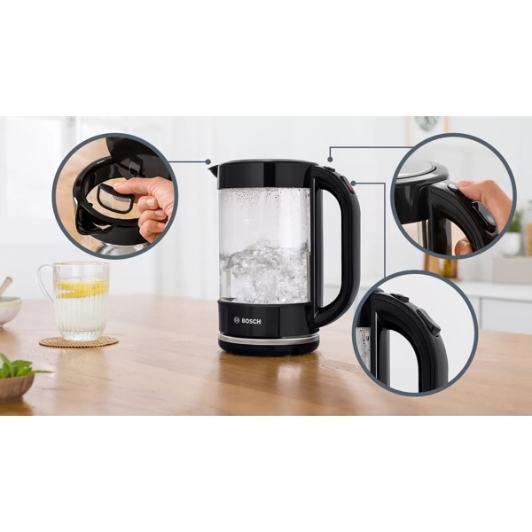 ელექტრო ჩაიდანი Bosch TWK70B03, 2400W, 1.7L, Electric Kettle, Black