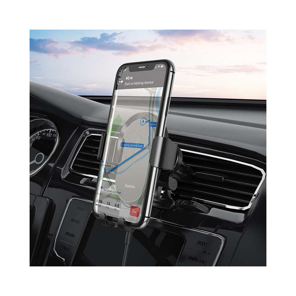 მობილურის დამტენი მანქანისთვის Hoco CA105, Wireless Charging Car Holder, Black