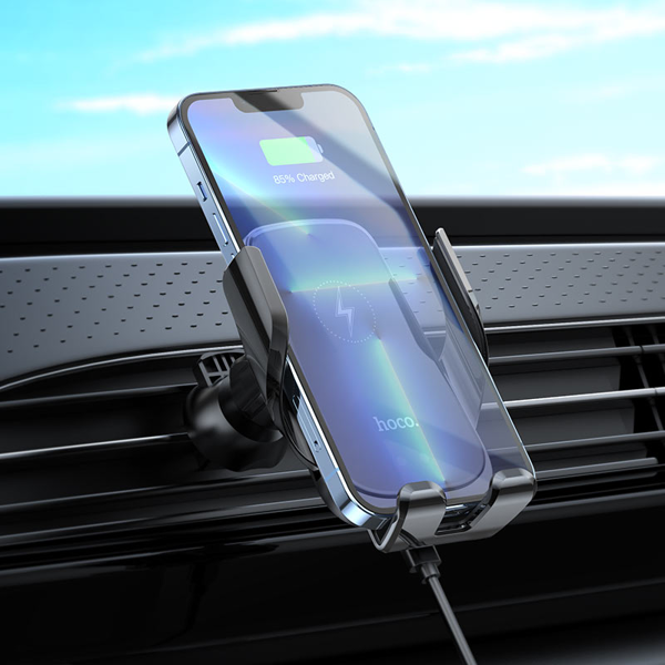 მობილურის დამტენი მანქანისთვის Hoco CA202, Wireless Charging Car Holder, Black