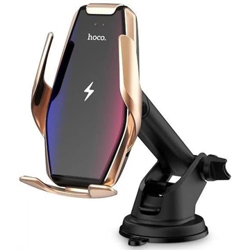 მობილურის დამტენი მანქანისთვის Hoco S14, Wireless Charging Car Holder, Gold