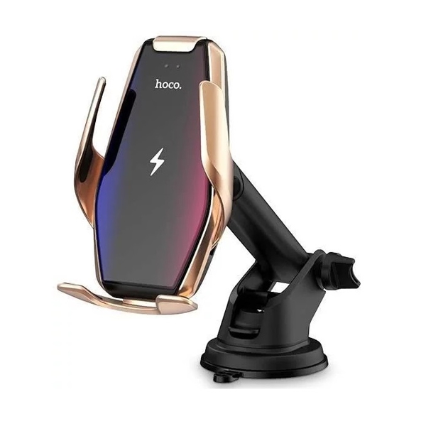 მობილურის დამტენი მანქანისთვის Hoco S14, Wireless Charging Car Holder, Gold