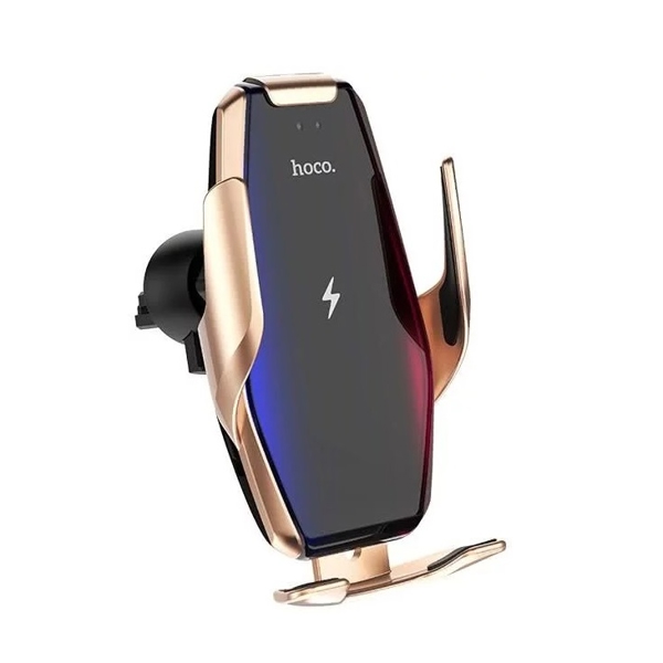 მობილურის დამტენი მანქანისთვის Hoco S14, Wireless Charging Car Holder, Gold