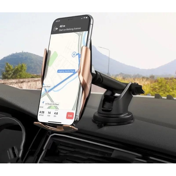 მობილურის დამტენი მანქანისთვის Hoco S14, Wireless Charging Car Holder, Gold