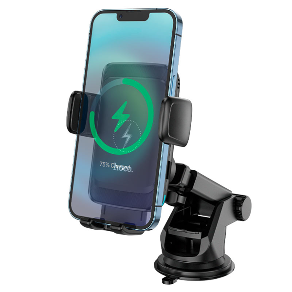 მობილურის დამტენი მანქანისთვის Hoco S35, Wireless Charging Car Holder, Black