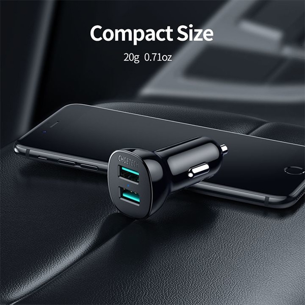 Choetech C0051-V5, 2xUSB-A, Car Charger, Black