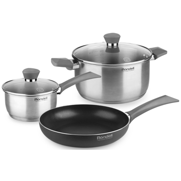 ქვაბებისა და ტაფის ნაკრები Rondell RDS 1604, 3Pcs Set, Silver/Black