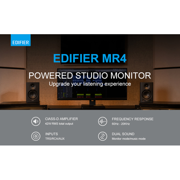 Edifier MR4, 42W, TRS, RCA, AUX, Speaker, White