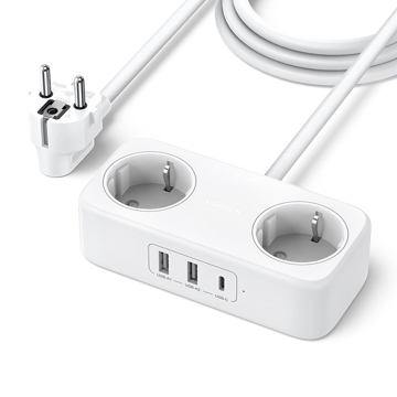 დენის გამანაწილებელი UGREEN CD280 (50683), 30W, 2 Socket, USB-A, Type-c, 1.8m, White