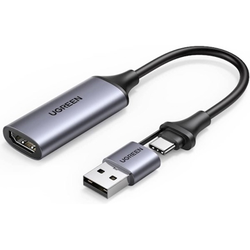 Video Capture Card UGREEN CM489 (40189), 4K HDMI to USB/USB-C, Type-c, HDMI Video Grabber Box for Live Stream, Silver