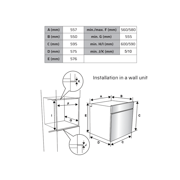 ჩასაშენებელი ელექტრო ღუმელი Vox EBB2110IXLL, 2600W, 65L, Built-In, Inox