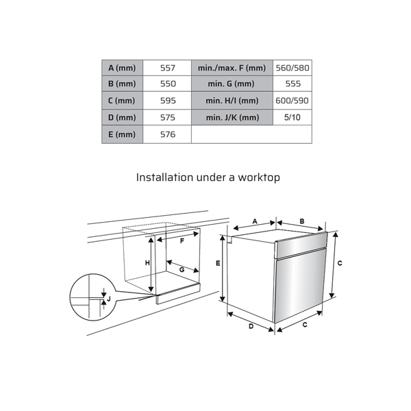 ჩასაშენებელი ელექტრო ღუმელი Vox EBB2110IXLL, 2600W, 65L, Built-In, Inox