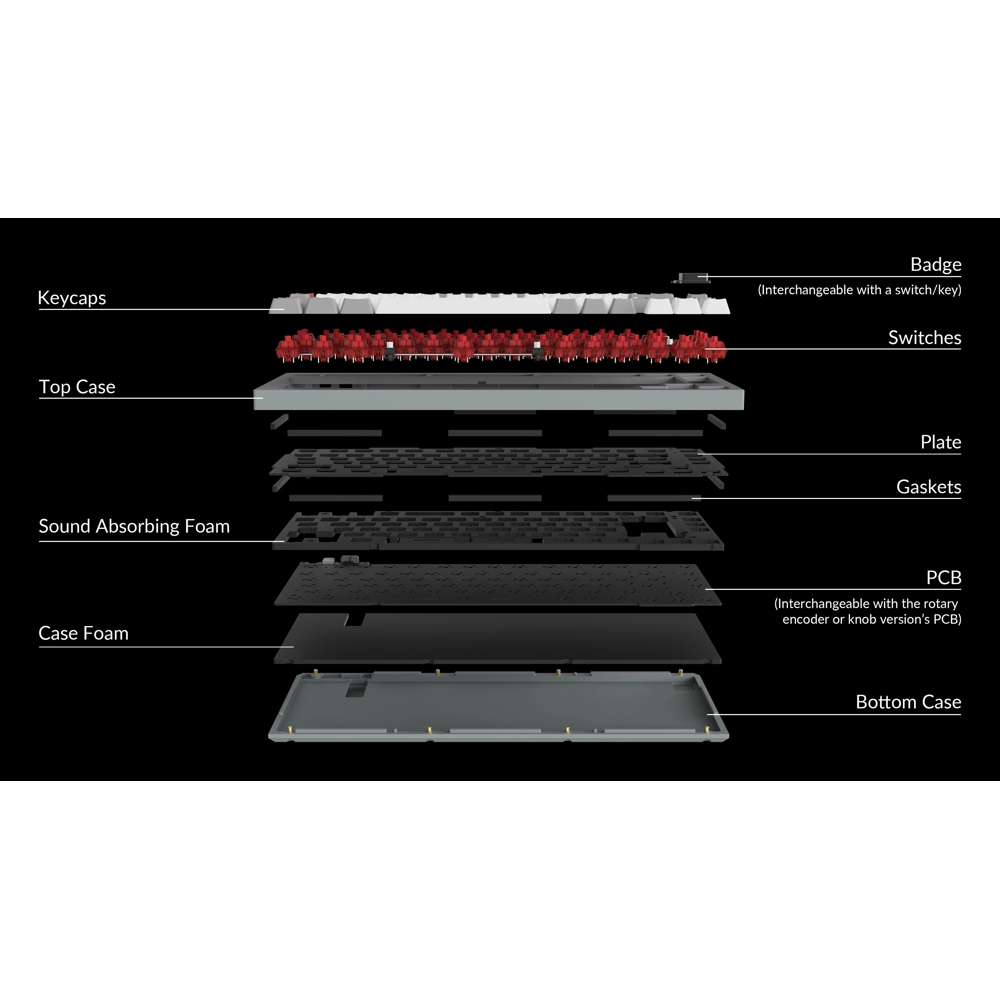 კლავიატურა Keychron Q1N1, Gateron Phantom Red, Wired, RGB, USB, Gaming Keyboard, Gray