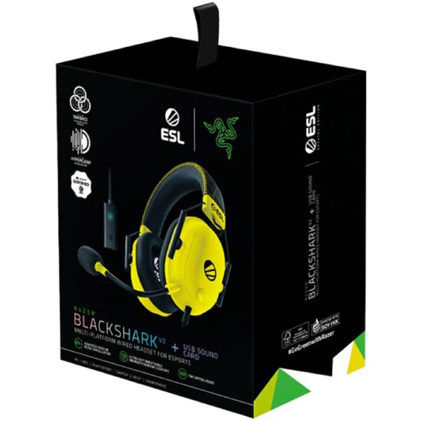 ყურსასმენი Razer RZ04-03230500-R3M1 BlackShark V2, Gaming Headset, Wired, 3.5mm, Black/Yellow