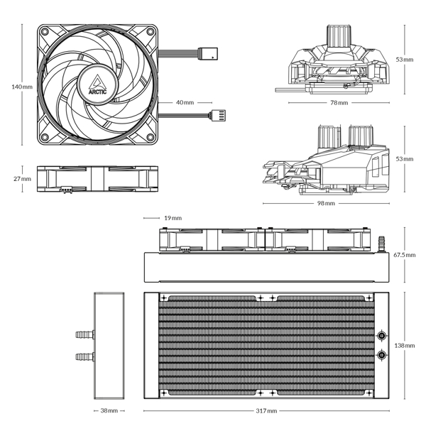 თხევადი გაგრილება Arctic ACFRE00098A 280, RGB, 140mm, 2000RPM, Liquid Cooling, Black