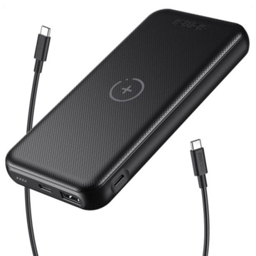 პორტატული დამტენი Choetech B650-V2-CC-BK PD18W, 10000mAh, USB Type-C, USB-A, Wireless Power Bank, Black