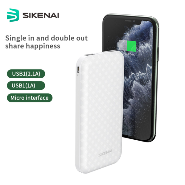 პორტატული დამტენი Sikenai CB-1, 10000mAh, USB Type-C, Micro USB, Power Bank, White