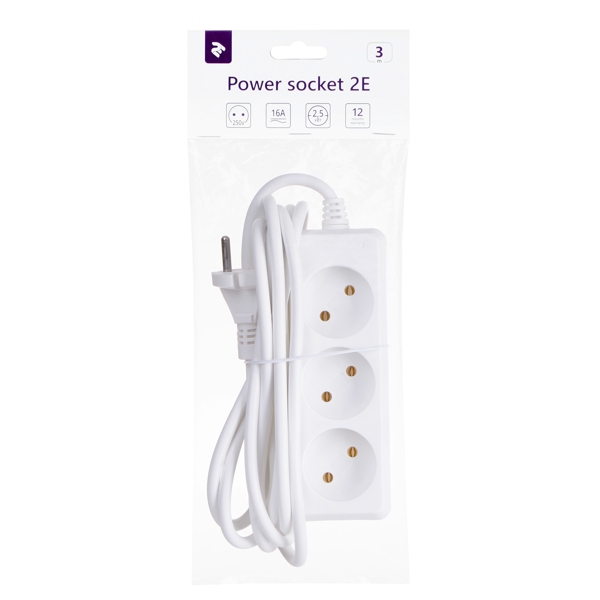 დენის გამანაწილებელი 2E 2E-U03M3, 3 Socket, 3m, White