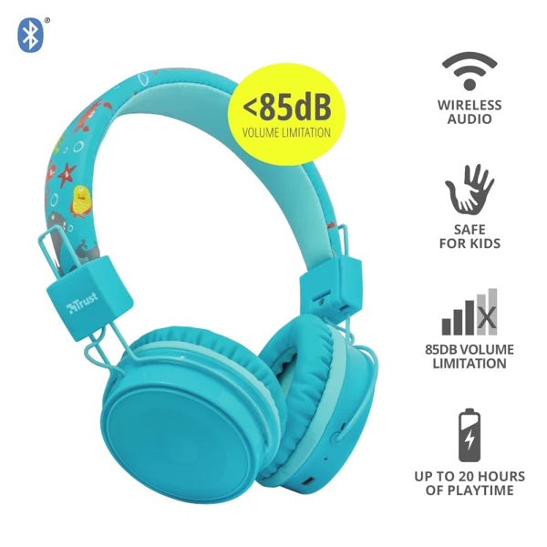 ყურსასმენი Trust Comi BT Kids, Headphones, Wireless, USB-A, Bluetooth, Blue