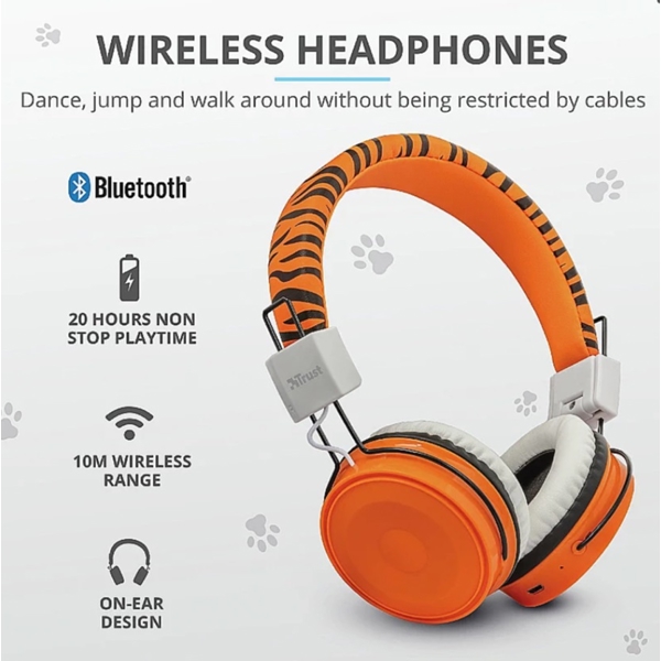 ყურსასმენი Trust Comi BT Kids, Headphones, Wireless, USB-A, Bluetooth, Orange