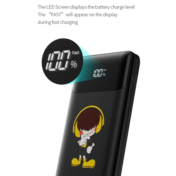 პორტატული დამტენი Joway JP280, 10000mAh, USB Type-C, Micro USB, Power Bank, Black