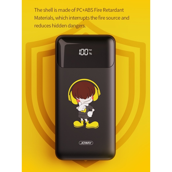 პორტატული დამტენი Joway JP280, 10000mAh, USB Type-C, Micro USB, Power Bank, Black