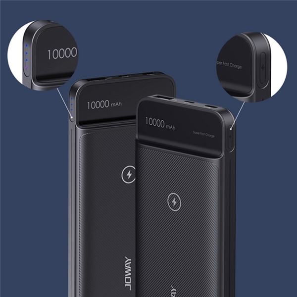 პორტატული დამტენი Joway JP290, 10000mAh, USB Type-C, Micro USB, Power Bank, Black