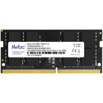 ოპერატიული მეხსიერება Netac NTBSD4N32SP-16, RAM 16GB, DDR4 SODIMM, 3200 MHz