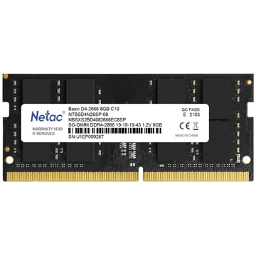 ოპერატიული მეხსიერება Netac NTBSD4N32SP-08, RAM 8GB, DDR4 SODIMM, 3200 MHz